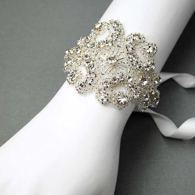 Rhombus rhinestone crystal applique organza bridal wedding bracelet - Thumbnail 3
