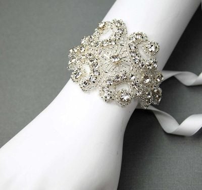 Rhombus Rhinestone Crystal Applique Organza Bridal Wedding Bracelet