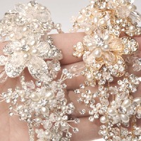 GOLD FLOWER BRIDAL WEDDING BRIDES PEARL RHINESTONE CRYSTAL TIARA HEADBAND - Thumbnail 3