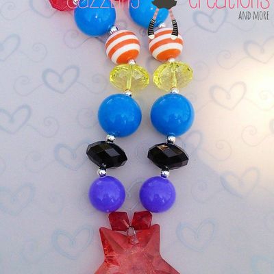 Red star chunky necklace/bubblegum beads/girls jewelry