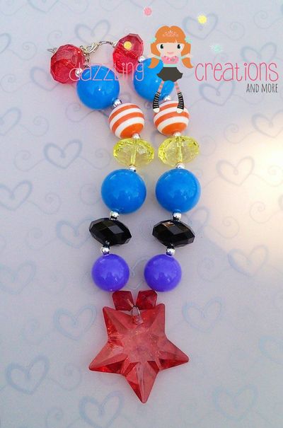 Red star chunky necklace/bubblegum beads/girls jewelry