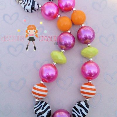 Jungle bright neon chunky necklace/bubblegum beads/girls jewelry