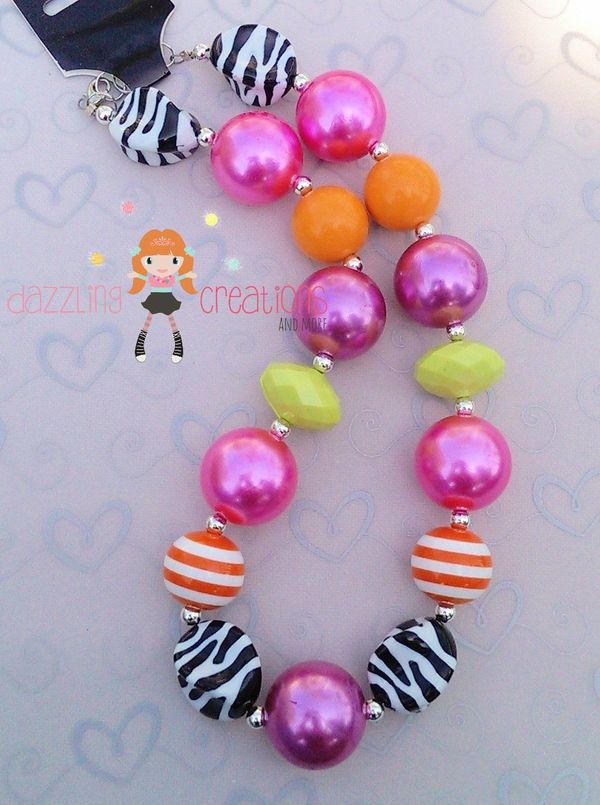 Jungle Bright Neon Chunky Necklace/Bubblegum Beads/Girls Jewelry