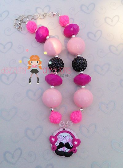 Pink valentine mustache chunky necklace set/bubblegum beads/girls jewelry/boutique hair bows