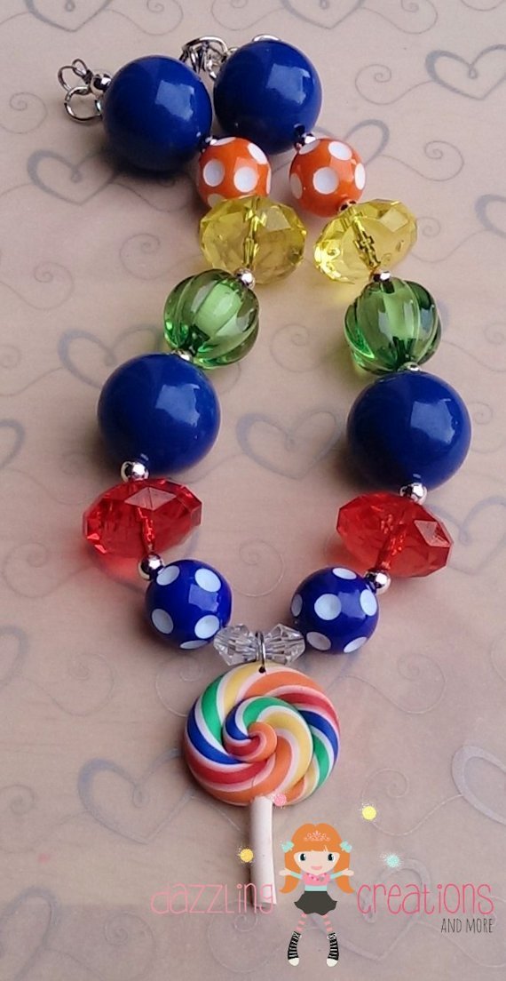 Lollipop Chunky Necklace/Bubblegum Beads/Girls Jewelry 