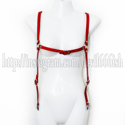 Leather harness suspender - red - Thumbnail 4