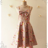 ALICE : Vintage Inspired Floral Dress Grayish Purple w/ Dark Pink Purple Rose Floral Bridesmaid Dress Floral Summer Dress -Size XS-XL,Custom - Thumbnail 1