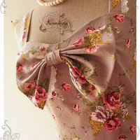 ALICE : Vintage Inspired Floral Dress Grayish Purple w/ Dark Pink Purple Rose Floral Bridesmaid Dress Floral Summer Dress -Size XS-XL,Custom - Thumbnail 2