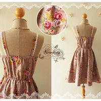 ALICE : Vintage Inspired Floral Dress Grayish Purple w/ Dark Pink Purple Rose Floral Bridesmaid Dress Floral Summer Dress -Size XS-XL,Custom - Thumbnail 4