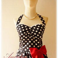 Black White Dot Party Dress // Cocktail // Birthday // Anniversary // Homecoming // Day Party Dress..Size XS,S,M,L,XL,Custom - Thumbnail 1