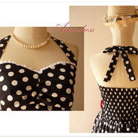 Black White Dot Party Dress // Cocktail // Birthday // Anniversary // Homecoming // Day Party Dress..Size XS,S,M,L,XL,Custom - Thumbnail 2