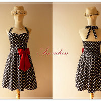 Black White Dot Party Dress // Cocktail // Birthday // Anniversary // Homecoming // Day Party Dress..Size XS,S,M,L,XL,Custom - Thumbnail 3