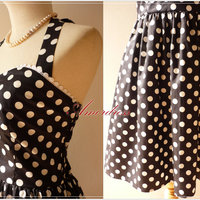 Black White Dot Party Dress // Cocktail // Birthday // Anniversary // Homecoming // Day Party Dress..Size XS,S,M,L,XL,Custom - Thumbnail 4