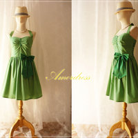 Green Dress stripe Summer Dress Party Dress Green Shade Stripe Every Day ..Once Upon A Time -Size XS,S,M,L,Custom- - Thumbnail 1