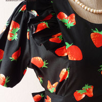 SALE TODAY Strawberry Girly Dress Black with Red Strawberry Party Tea Dress Vintage Inspired Dress Sleeve Dress-Size S- - Thumbnail 2