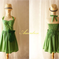 Green Dress stripe Summer Dress Party Dress Green Shade Stripe Every Day ..Once Upon A Time -Size XS,S,M,L,Custom- - Thumbnail 2