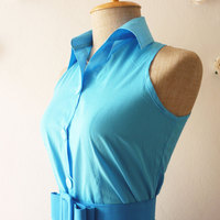 Summer Dress Blue Shirt Dress Black Blue Retro Stripe Dress Vintage Inspired Dress Party Dress Cotton Dress - Size XS-S - Thumbnail 3