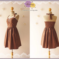 Brown Bridesmaid Dress Brown Dress Summer Dress Tea Length Dress Polka Dot Dress Party Dress Once Upon A Time -Size XS, S, M, L,XL CUSTOM- - Thumbnail 3