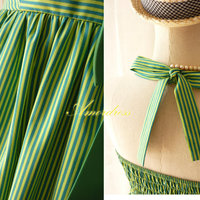 Green Dress stripe Summer Dress Party Dress Green Shade Stripe Every Day ..Once Upon A Time -Size XS,S,M,L,Custom- - Thumbnail 3