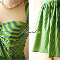 Green Dress stripe Summer Dress Party Dress Green Shade Stripe Every Day ..Once Upon A Time -Size XS,S,M,L,Custom- - Thumbnail 4