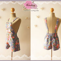 Floral Skirtalls Overall Shorts // Overall Jumper // Summer Overall // Denim and Rose Overall // Jumper  -XS- - Thumbnail 3