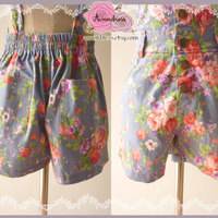 Floral Skirtalls Overall Shorts // Overall Jumper // Summer Overall // Denim and Rose Overall // Jumper  -XS- - Thumbnail 4