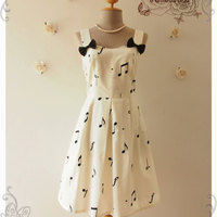 ALICE IN MUSIC : Music Dress Off White Black Music Note Dress Concert Choir Dress Musician dress Summer Dress -Size S Ready to Ship - Thumbnail 1