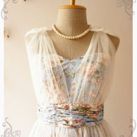 Amorita Rhyme Evening Dress Wedding Dress Bridesmaid Dress Prom Party Dress Blue with Rose Elegant Tutu Dream Dress -Size XS,S,M,L,XL,Custom - Thumbnail 1