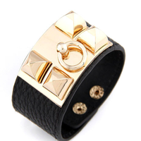 Pyramid Stud Leather Bracelet - Thumbnail 2