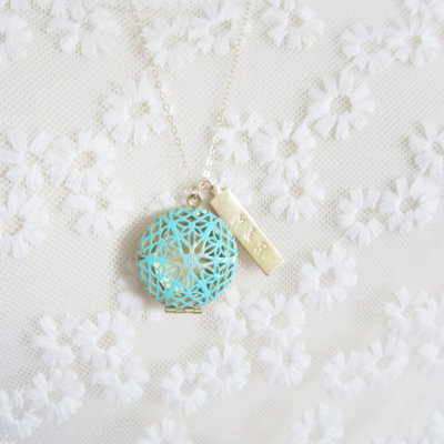 Turquoise filigree locket with personalized brass bar 