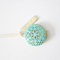 Turquoise filigree locket with personalized brass bar  - Thumbnail 1