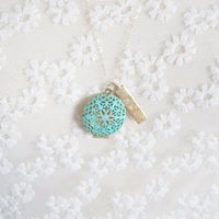 Turquoise filigree locket with personalized brass bar  - Thumbnail 2