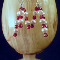 White Pearl & Garnet Red Earrings - Thumbnail 2