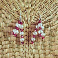 White Pearl & Garnet Red Earrings - Thumbnail 3