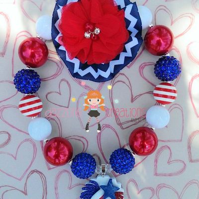 4th of july patriotic shooting star chunky necklace set