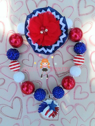 4th of july patriotic shooting star chunky necklace set