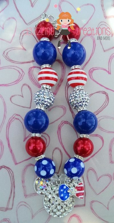4th of july patriotic minnie inspired chunky necklace