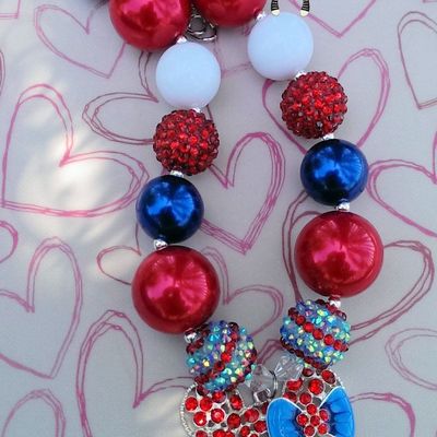 4th of july patriotic minnie inspired chunky necklace