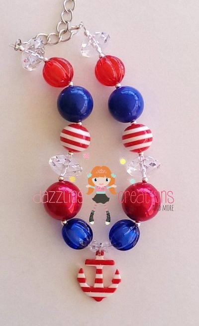 4th of july patriotic anchor chunky necklace/nautical/photo prop