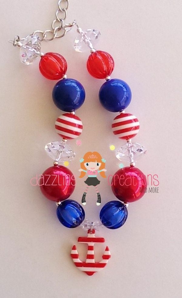 4th of July Patriotic Anchor Chunky Necklace/Nautical/Photo Prop