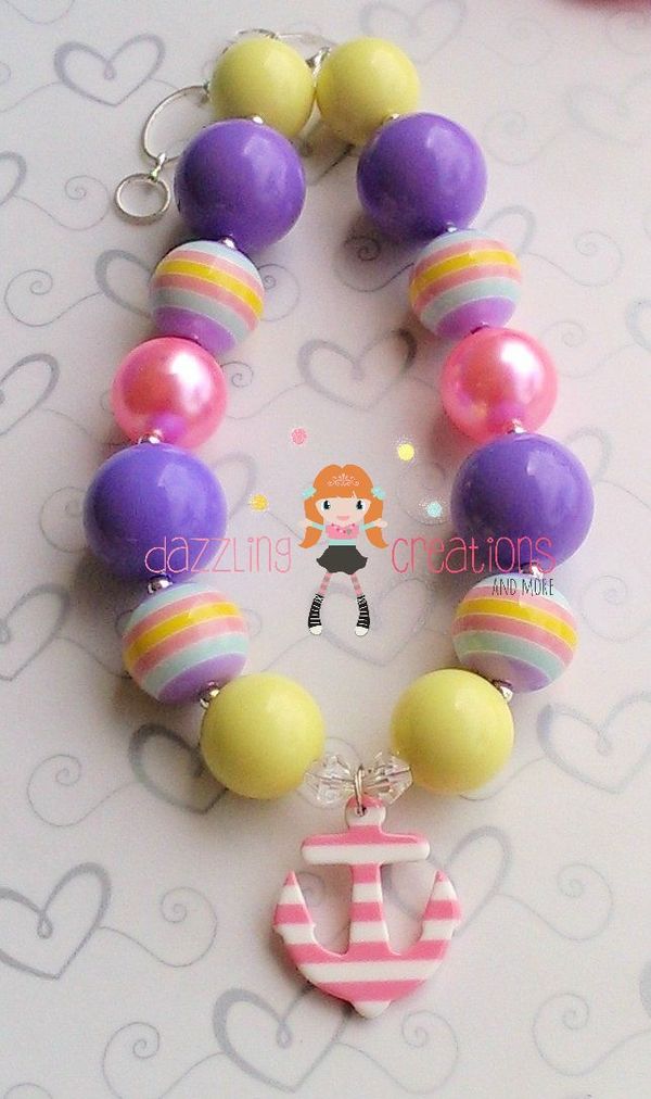 Pastel Anchor Chunky Necklace/Nautical/Photo Prop