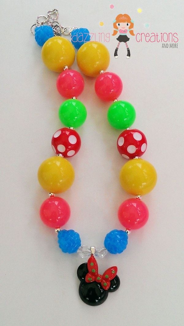 Bubblegum Minnie Inspired Chunky Necklace Hair Bow Set/Bubblegum Beads/Girls Jewelry/Boutique Hair Bows
