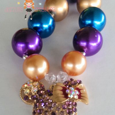Purple gold minnie inspired chunky necklace/bubblegum beads/girls jewelry