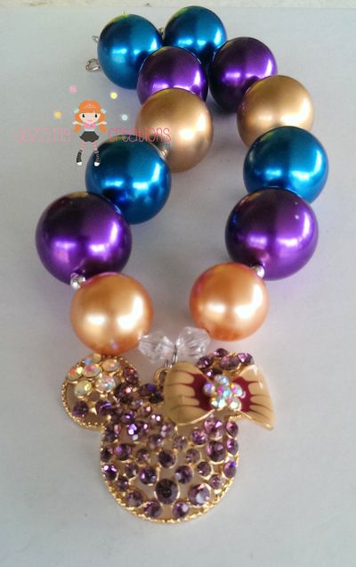 Purple gold minnie inspired chunky necklace/bubblegum beads/girls jewelry