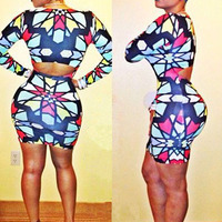 Cut-out Back Kaleidoscope Print Mini Dress - Thumbnail 1