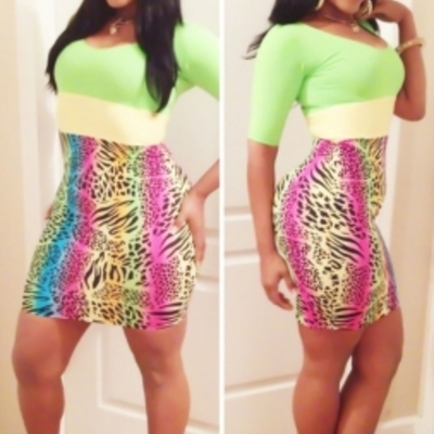 Color layers animal print mini dress
