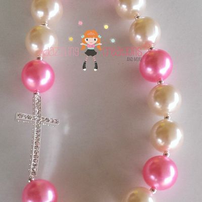 Cross chunky necklace/bubblegum beads/girls jewelry