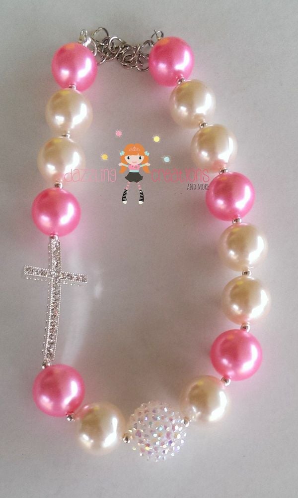 Cross Chunky Necklace/Bubblegum beads/Girls Jewelry