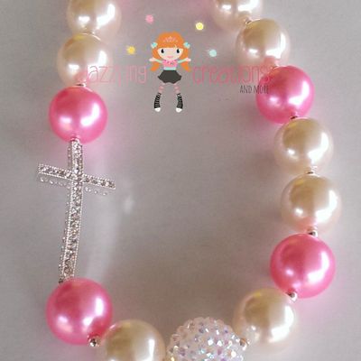 Cross chunky necklace/bubblegum beads/girls jewelry