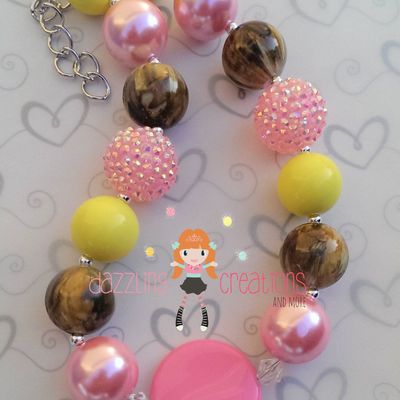 Pink camo military inspired chunky necklace 